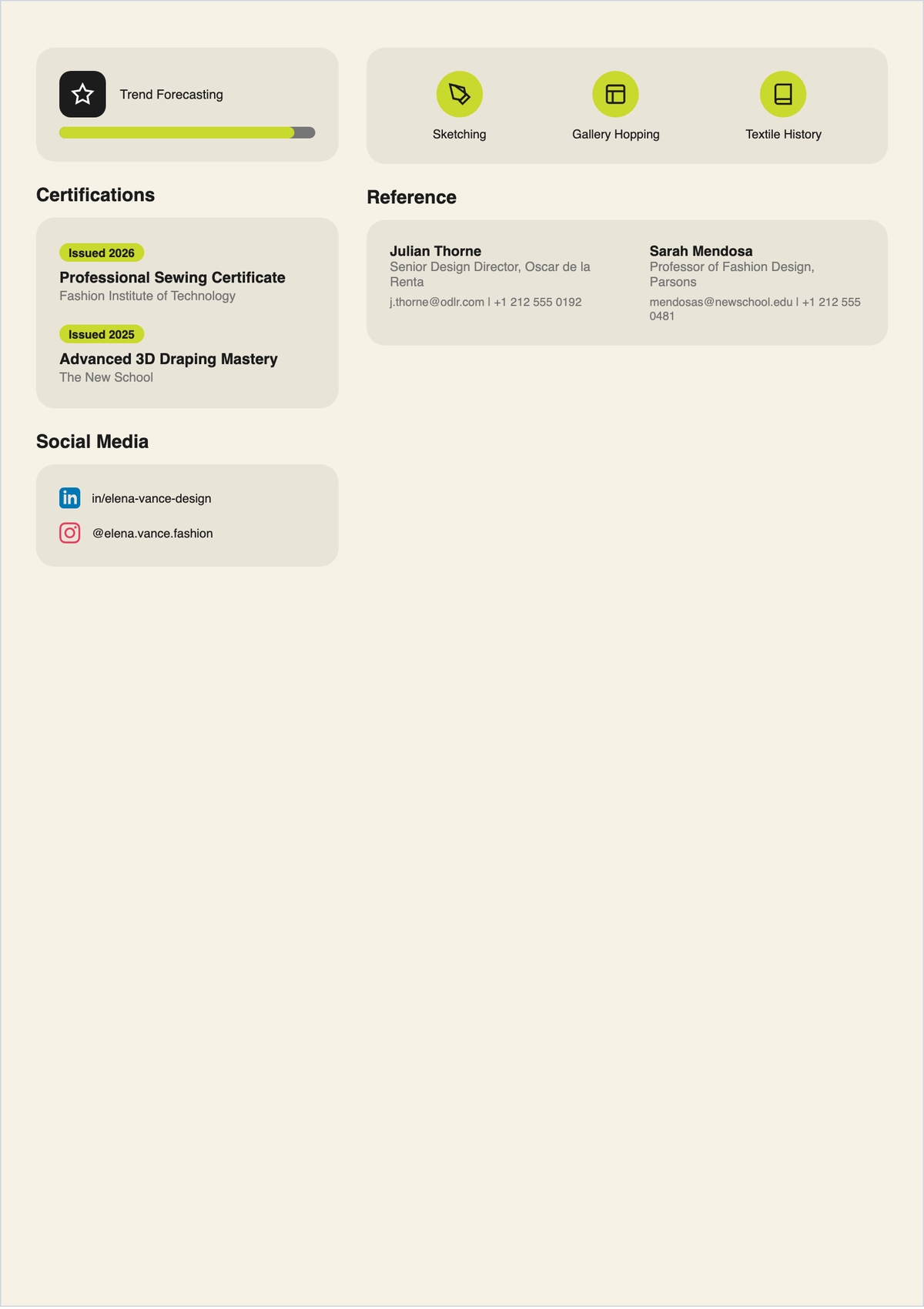 Free Fashion Designer ATS Resume For Fresher Template