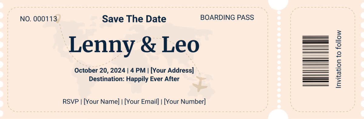 Save The Date Boarding Pass Ticket Edit Online Download Example