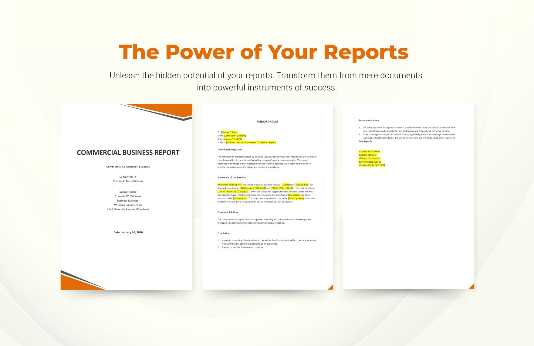 Commercial Business Report Template