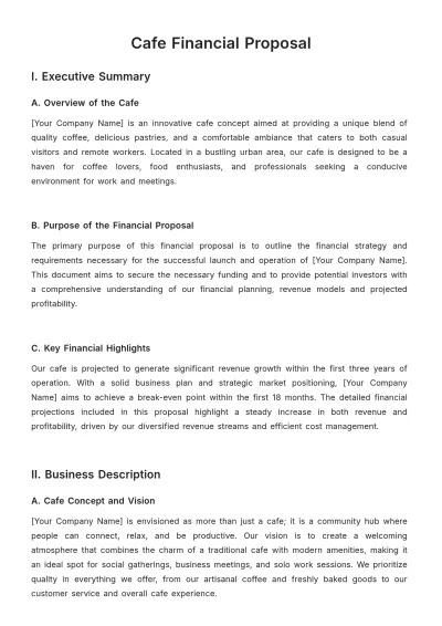 Free Cafe Financial Proposal Template to Edit Online