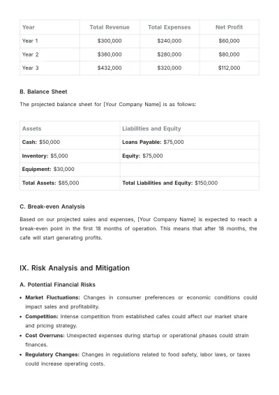Free Cafe Financial Proposal Template to Edit Online