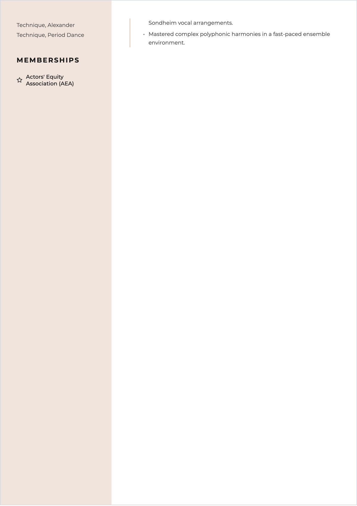 Free Stage Acting ATS Resume Template, AI Resume Builder