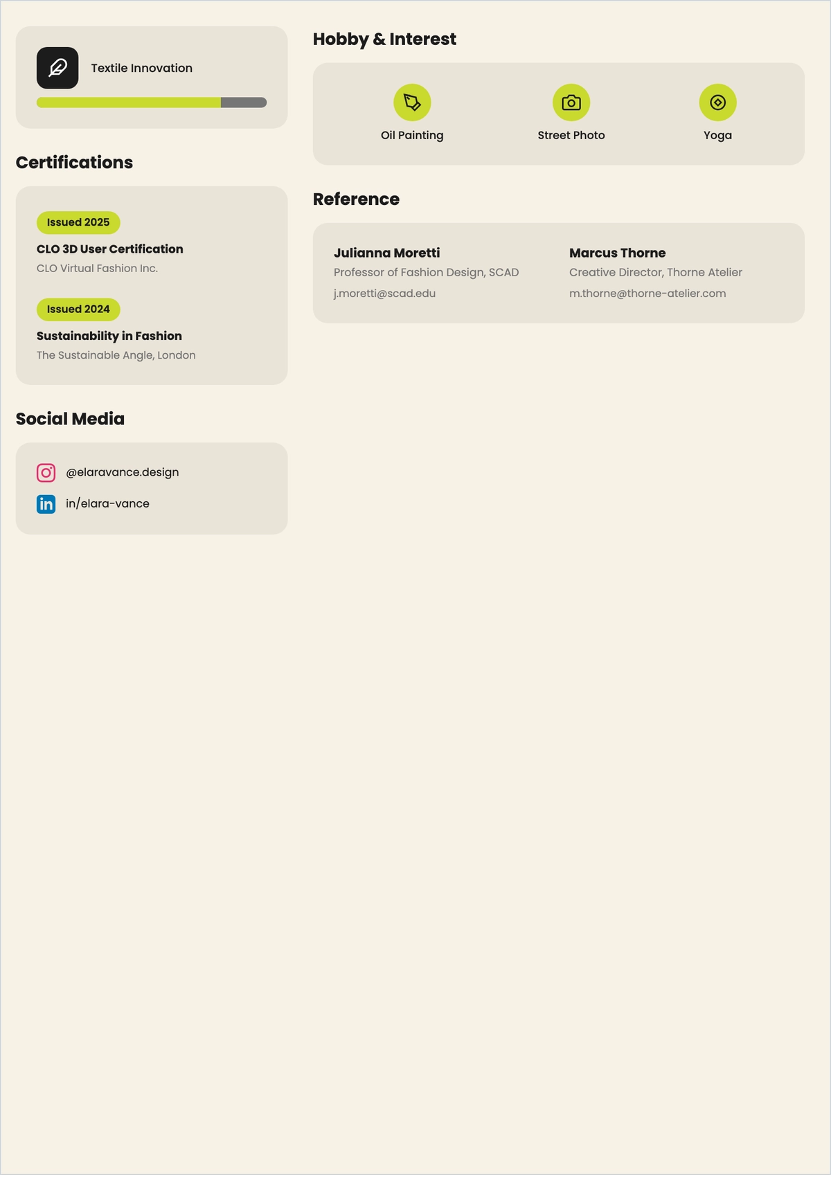 Free Fashion Designer ATS Resume For Internship Template