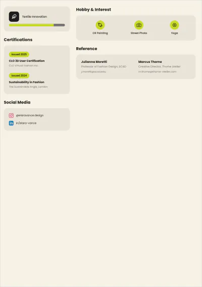 Free Fashion Designer ATS Resume For Internship Template