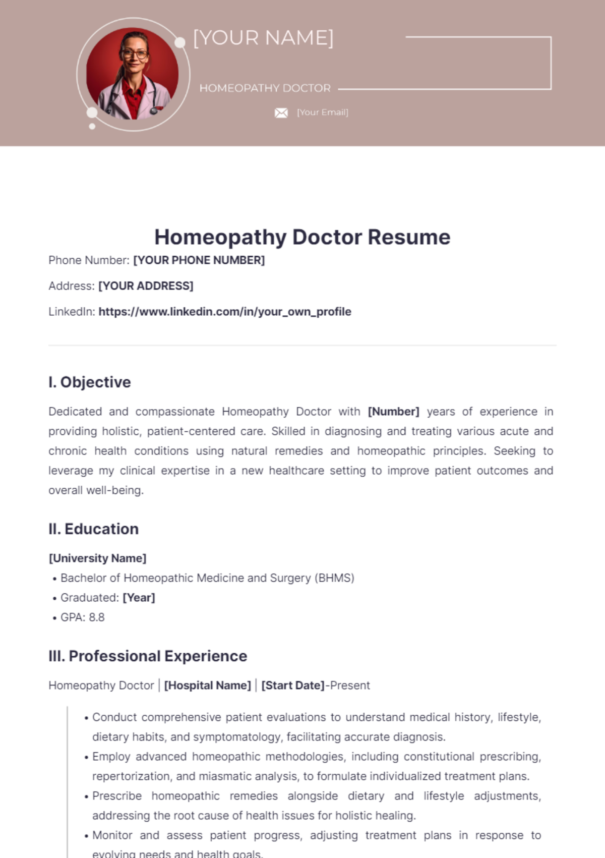 Homeopathy Doctor Resume - Edit Online & Download