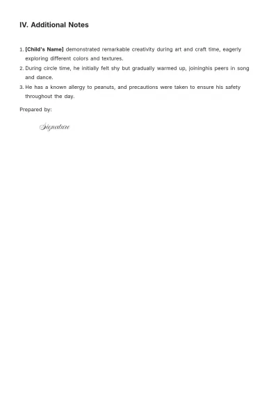 Free Toddler Daily Report Template to Edit Online
