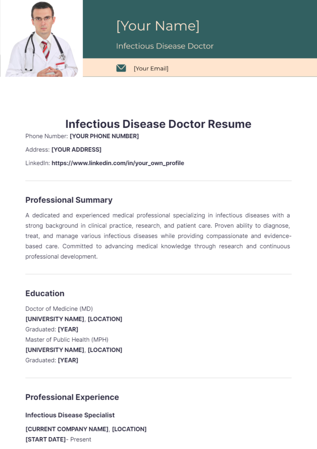 Infectious Disease Doctor Resume - Edit Online & Download