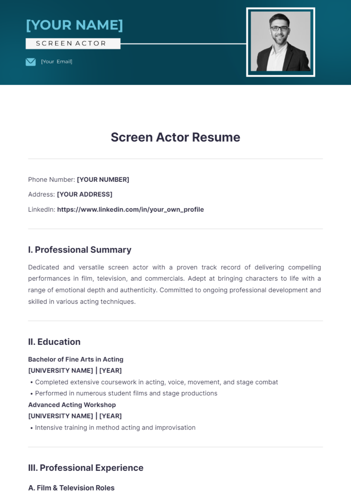 Screen Actor Resume - Edit Online & Download