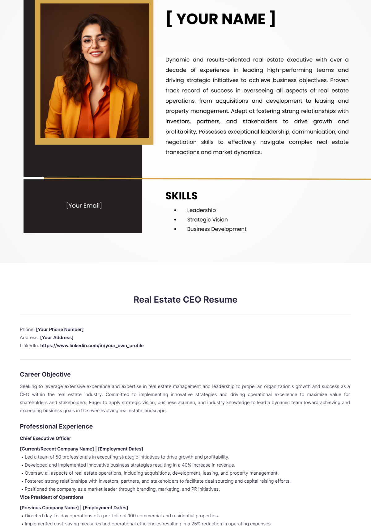 Real Estate CEO Resume - Edit Online & Download