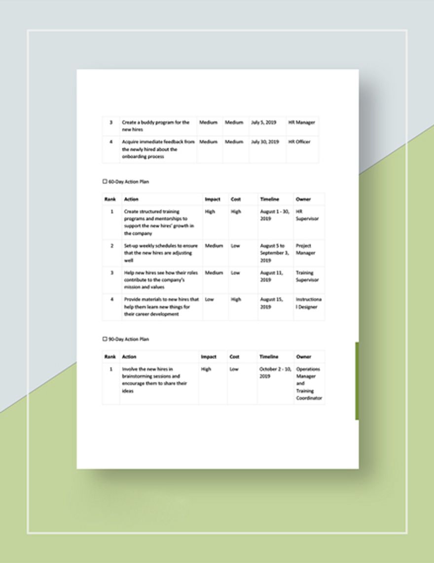 Onboarding Day Plan Template
