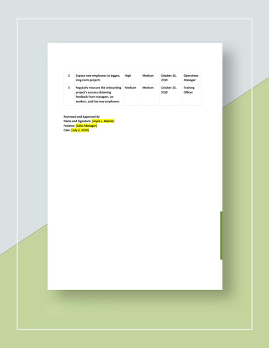 Onboarding Day Plan Template
