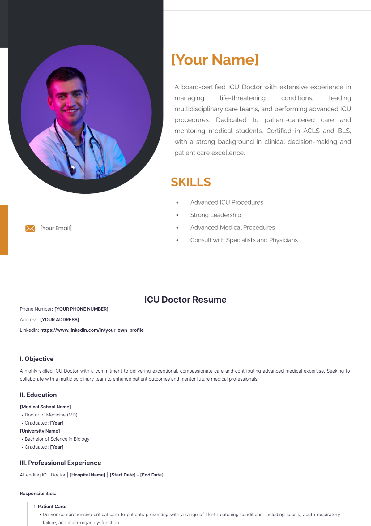 ICU Doctor Resume - Edit Online & Download