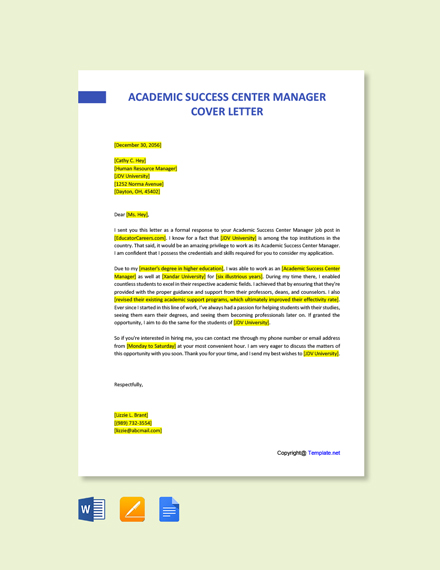 cover letter for student success specialist