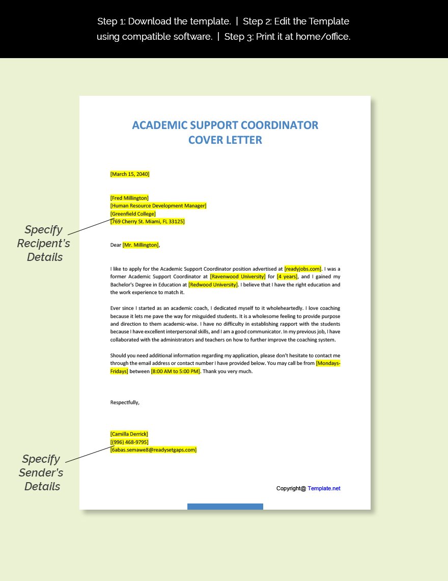 Academic Support Coordinator Cover Letter