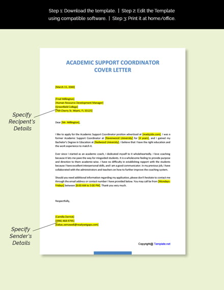 cover letter for academic support coordinator