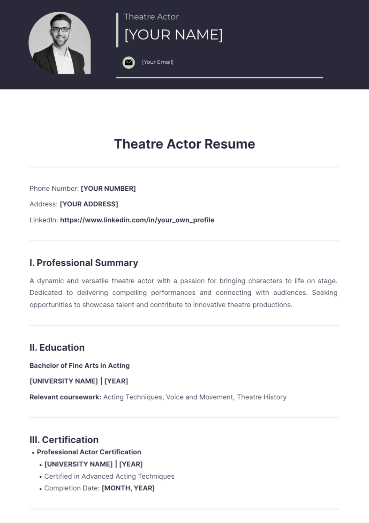 Theatre Actor Resume - Edit Online & Download