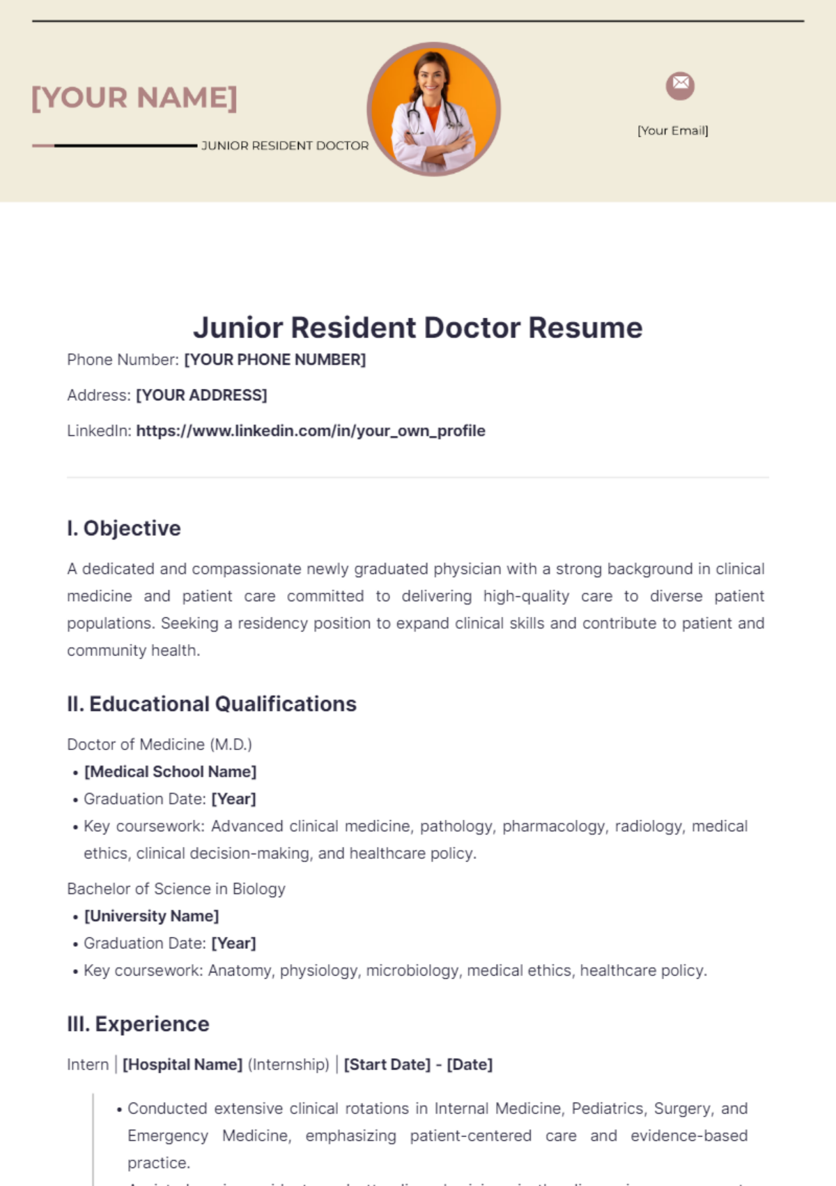 Junior Resident Doctor Resume - Edit Online & Download