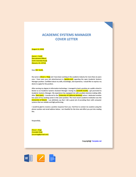 Academic Systems Manager Cover Letter