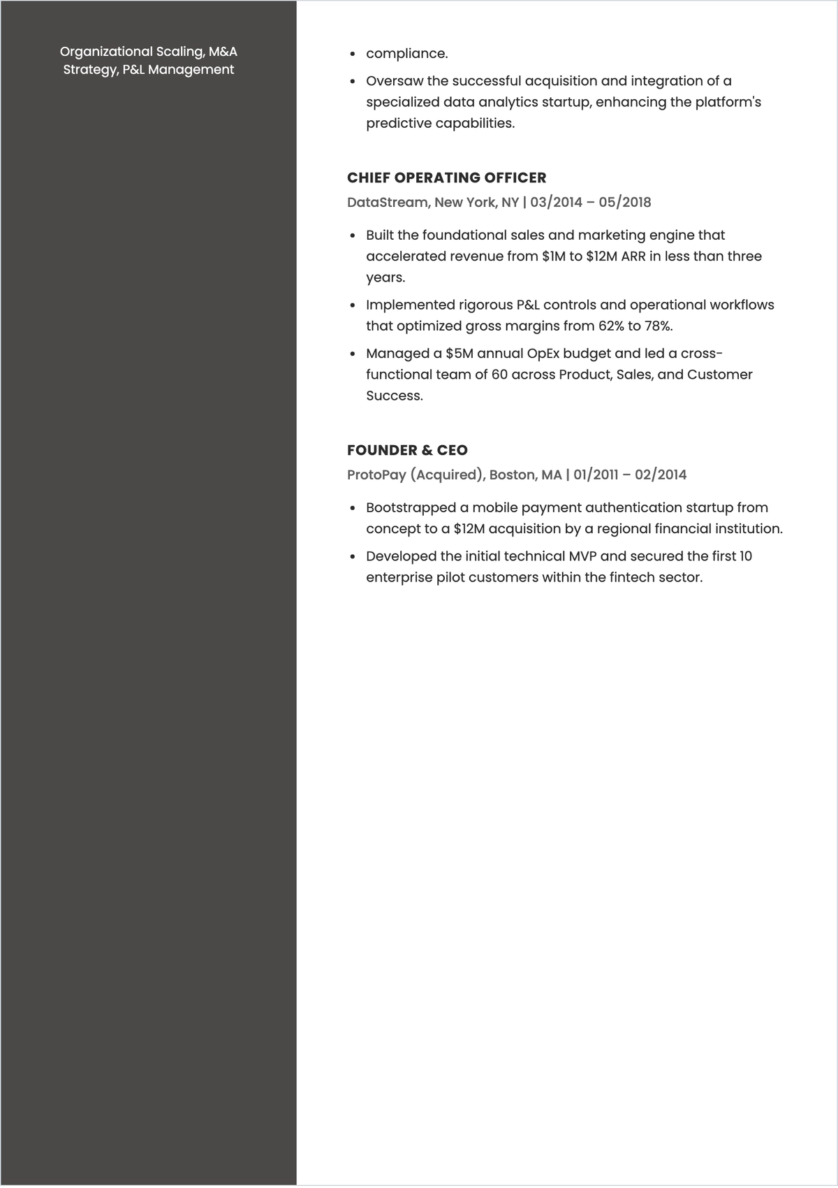 Free Startup CEO ATS Resume Template, AI Resume Builder