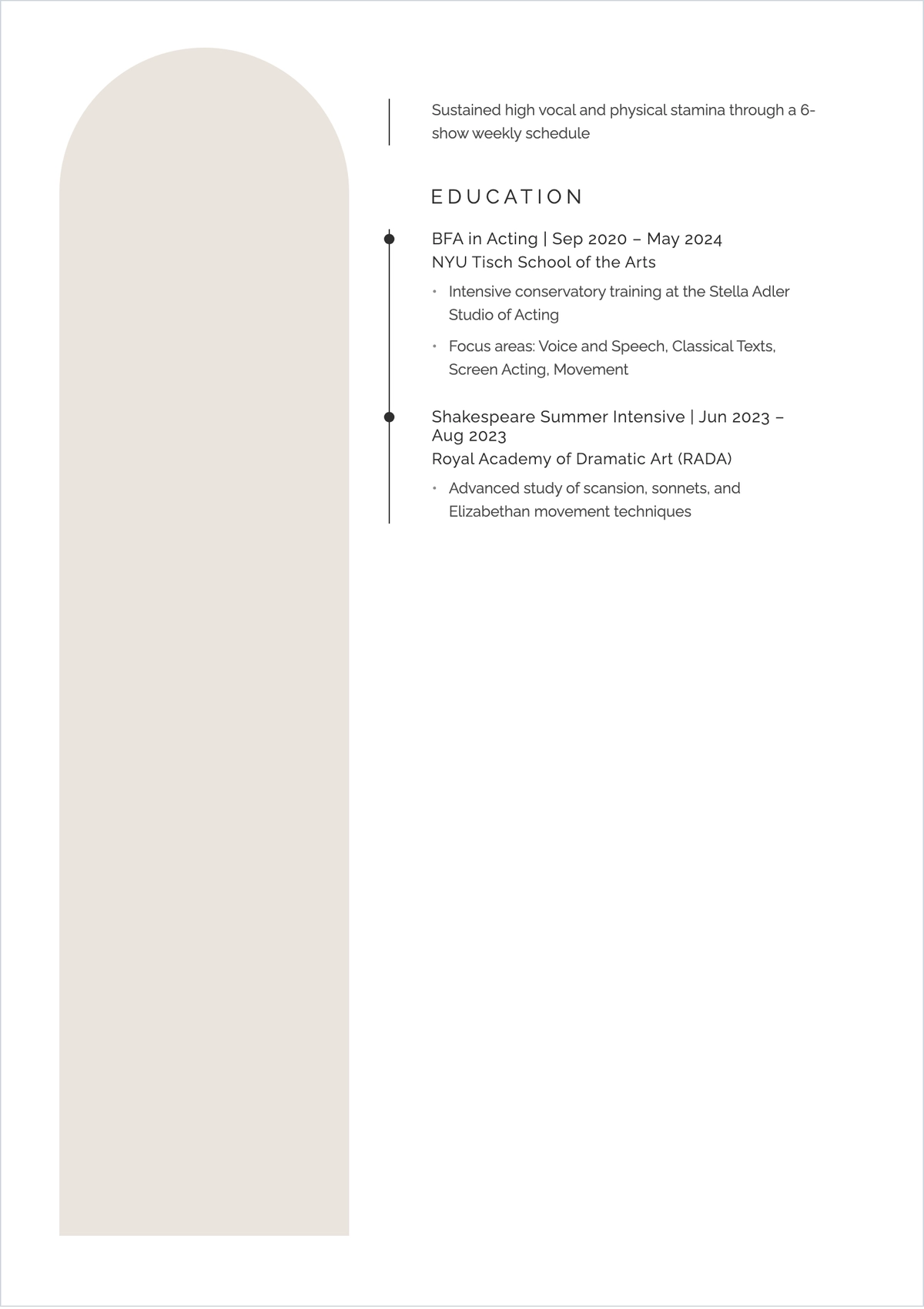 Free Young Actor ATS Resume Template, AI Resume Builder