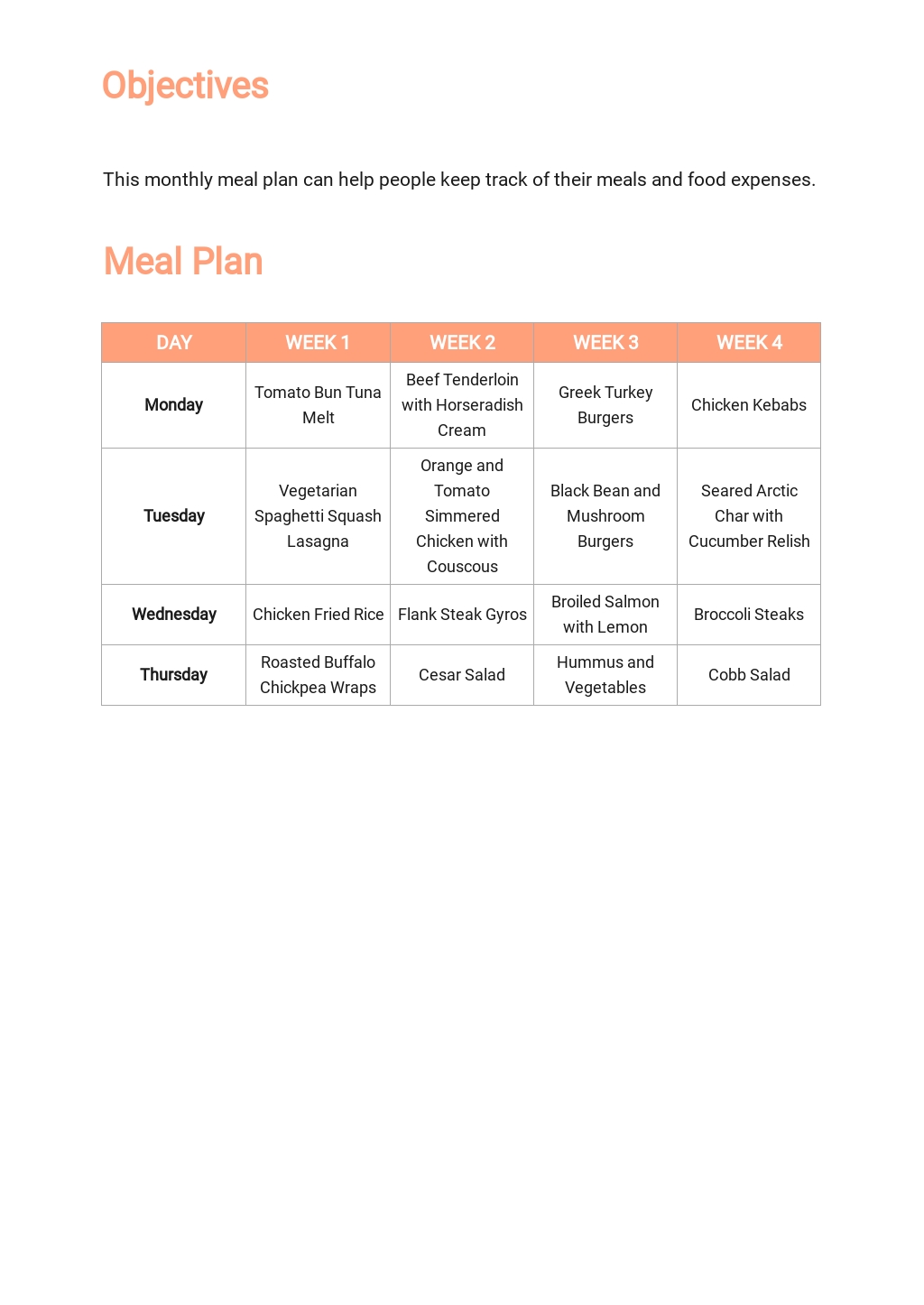 Monthly Meal Plan Template Free Pdf Google Docs Word Apple Pages Pdf Template Net