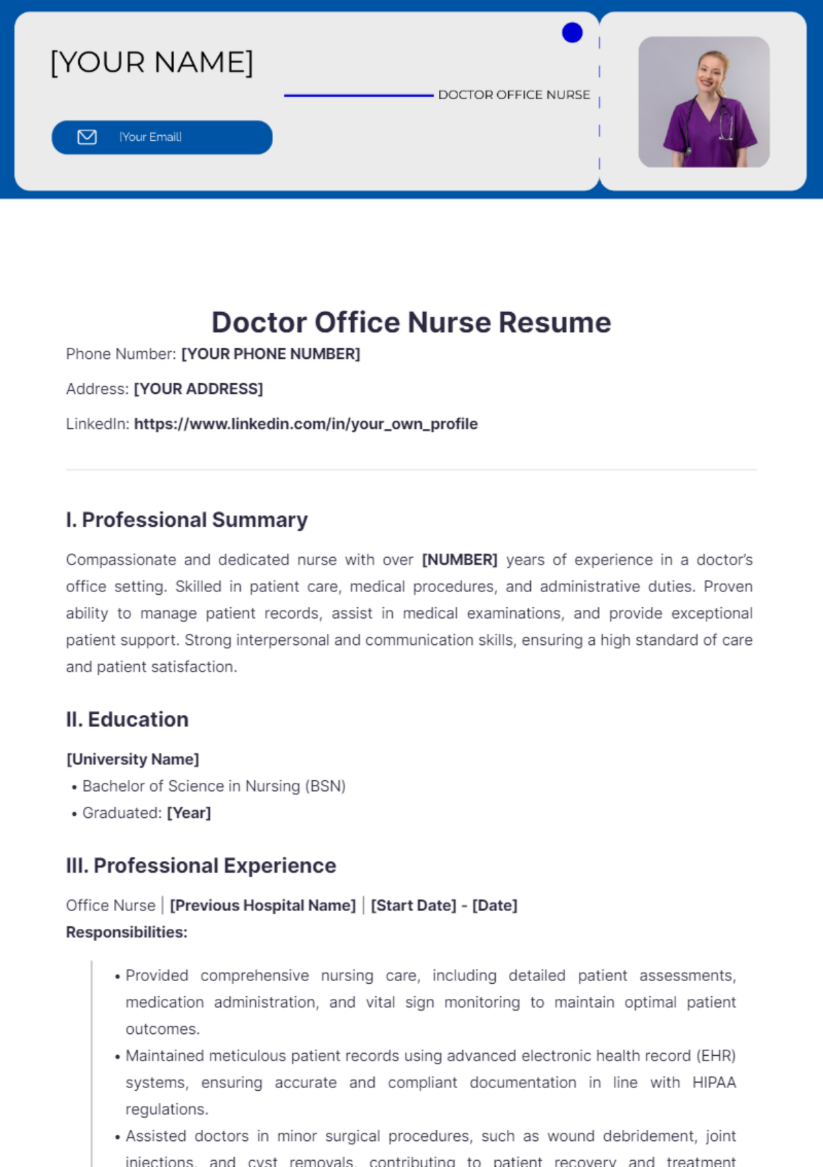 Doctor Office Nurse Resume - Edit Online & Download