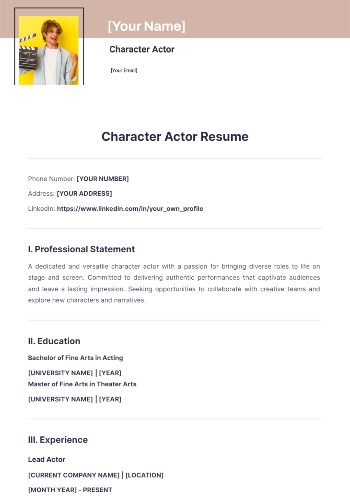 Character Actor Resume - Edit Online & Download