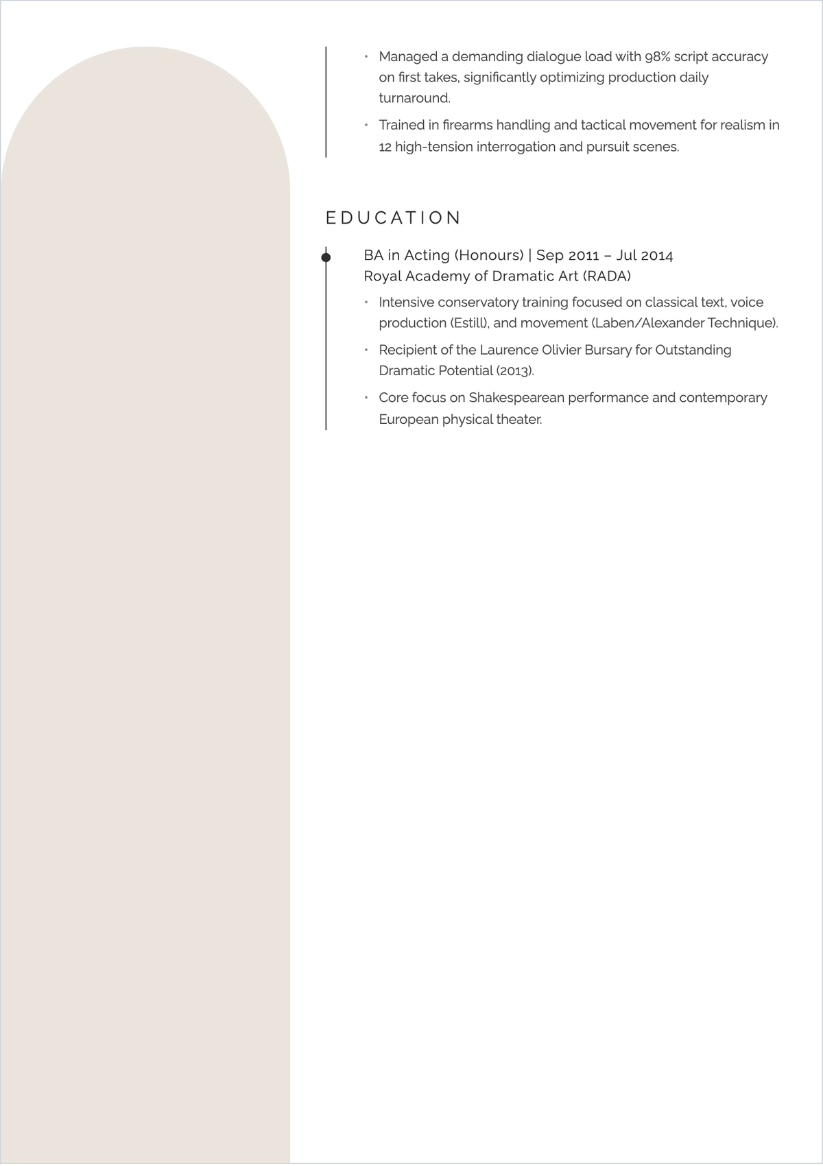 Free Character Actor ATS Resume Template, AI Resume Builder