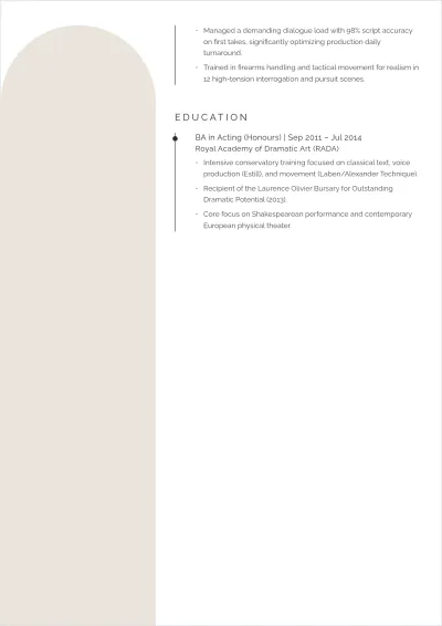 Free Character Actor ATS Resume Template, AI Resume Builder