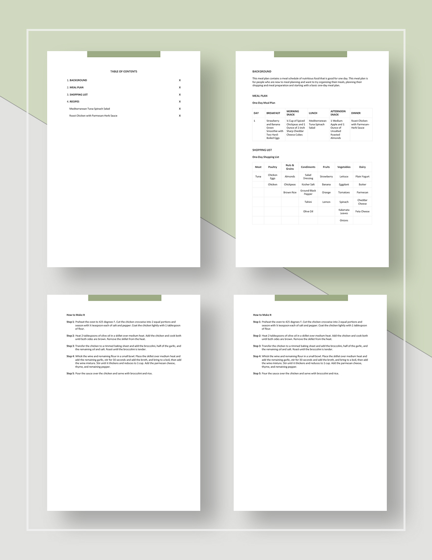 One Day Meal Plan Template