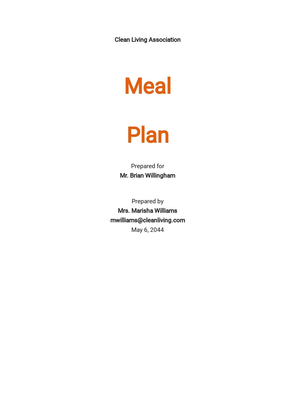 Google Docs Meal Plan Template