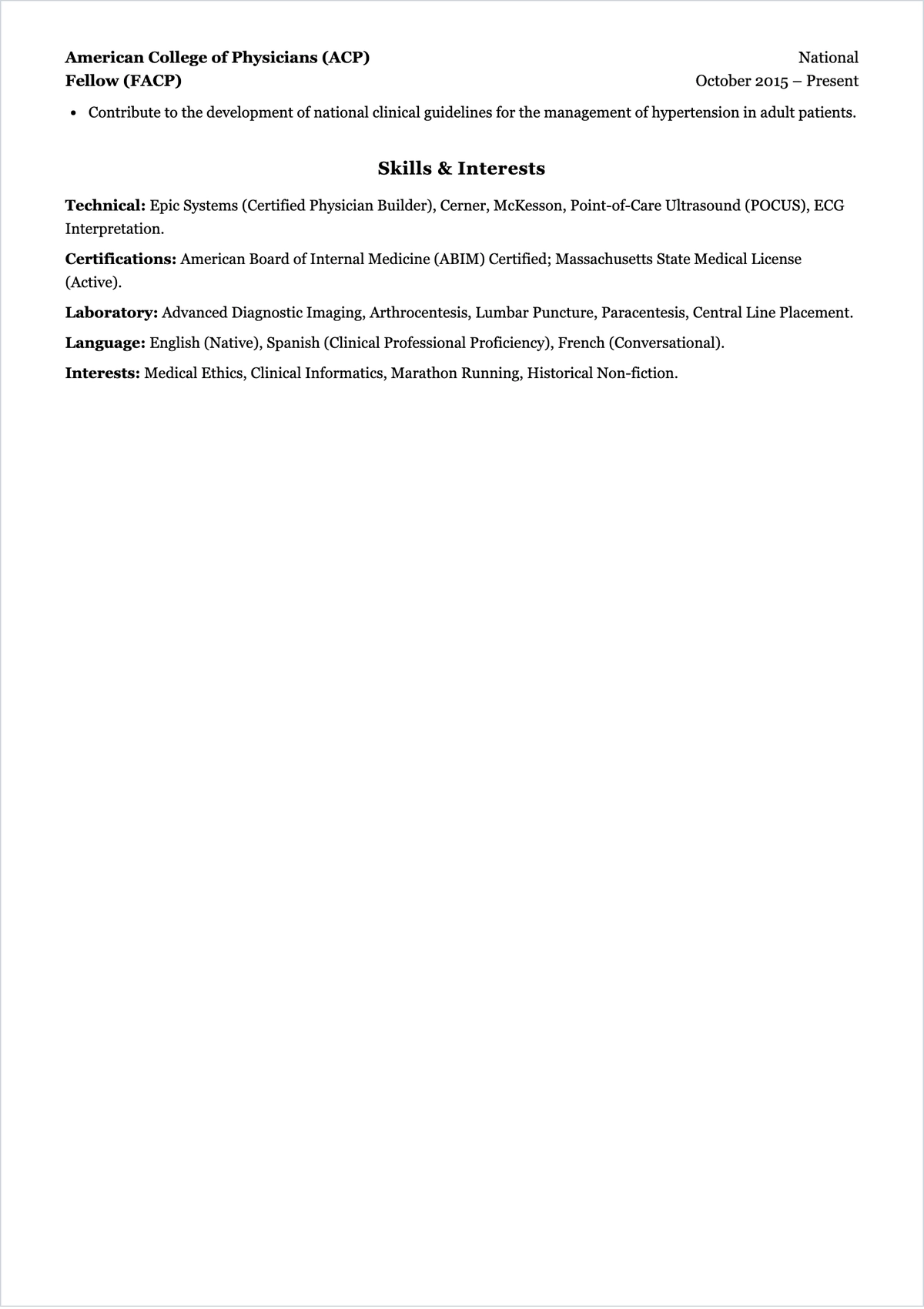 Free Minimalist Doctor ATS Resume Template, AI Resume Builder