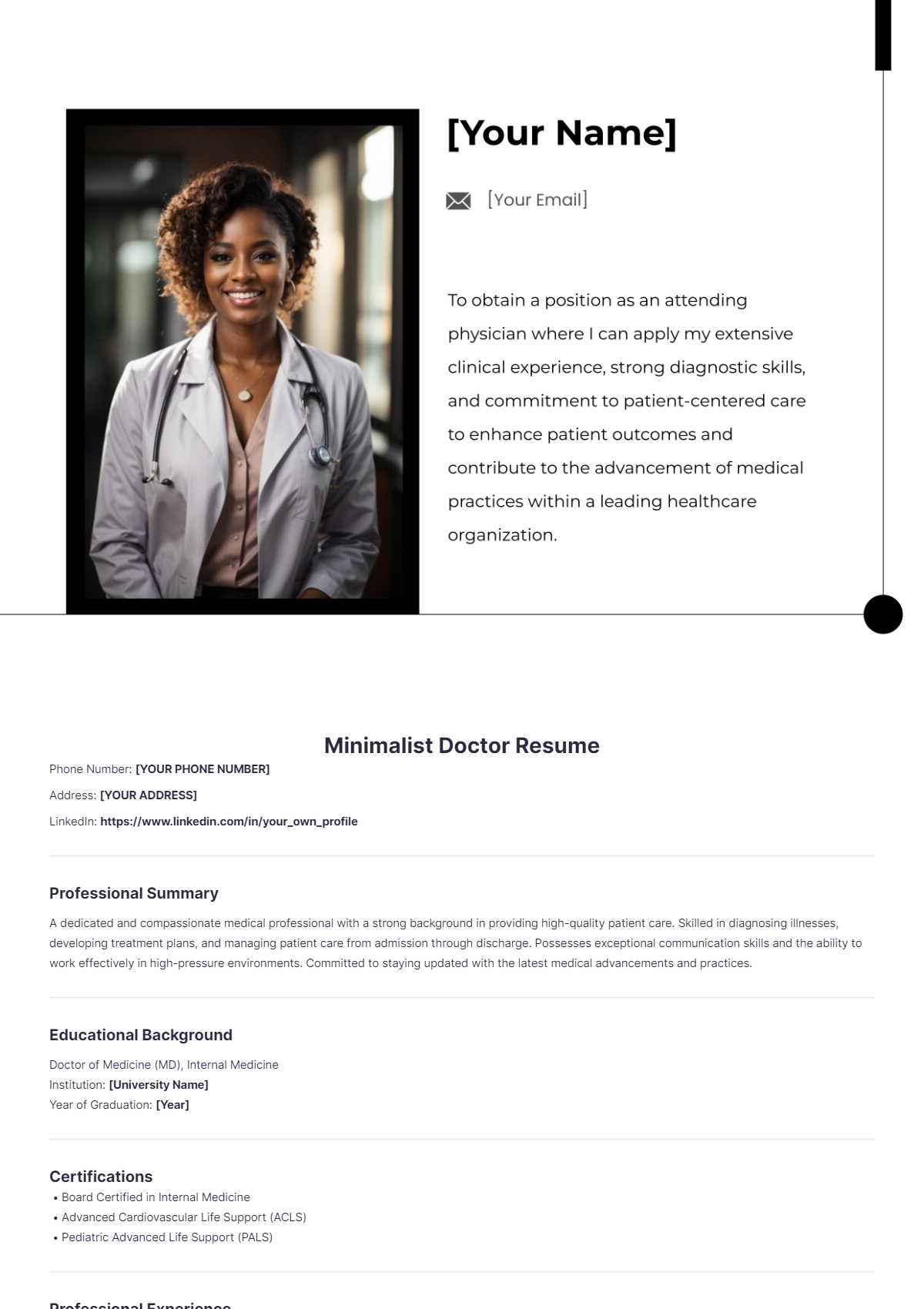 Minimalist Doctor Resume - Edit Online & Download