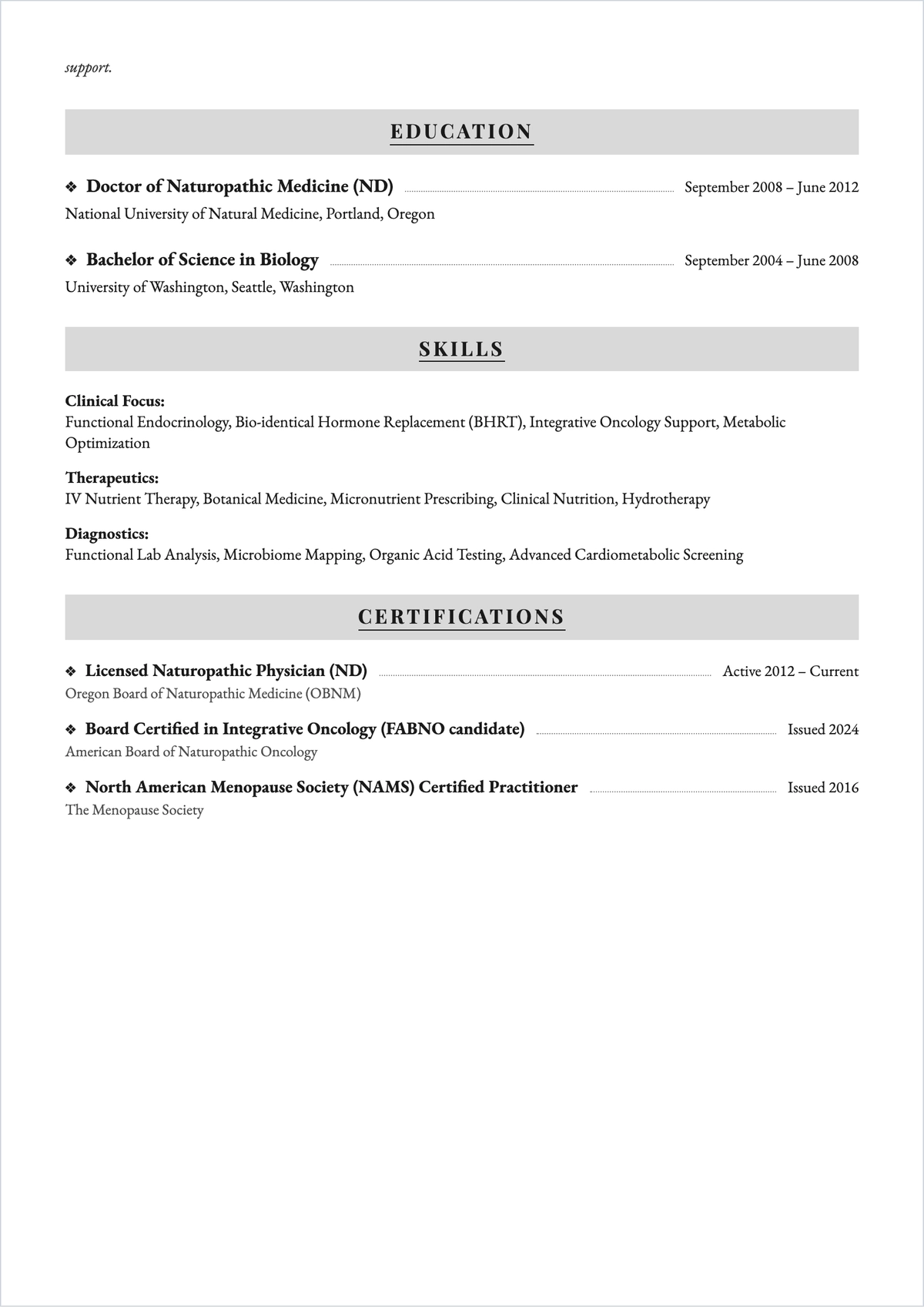 Free Naturopathic Doctor ATS Resume Template, AI Resume Builder