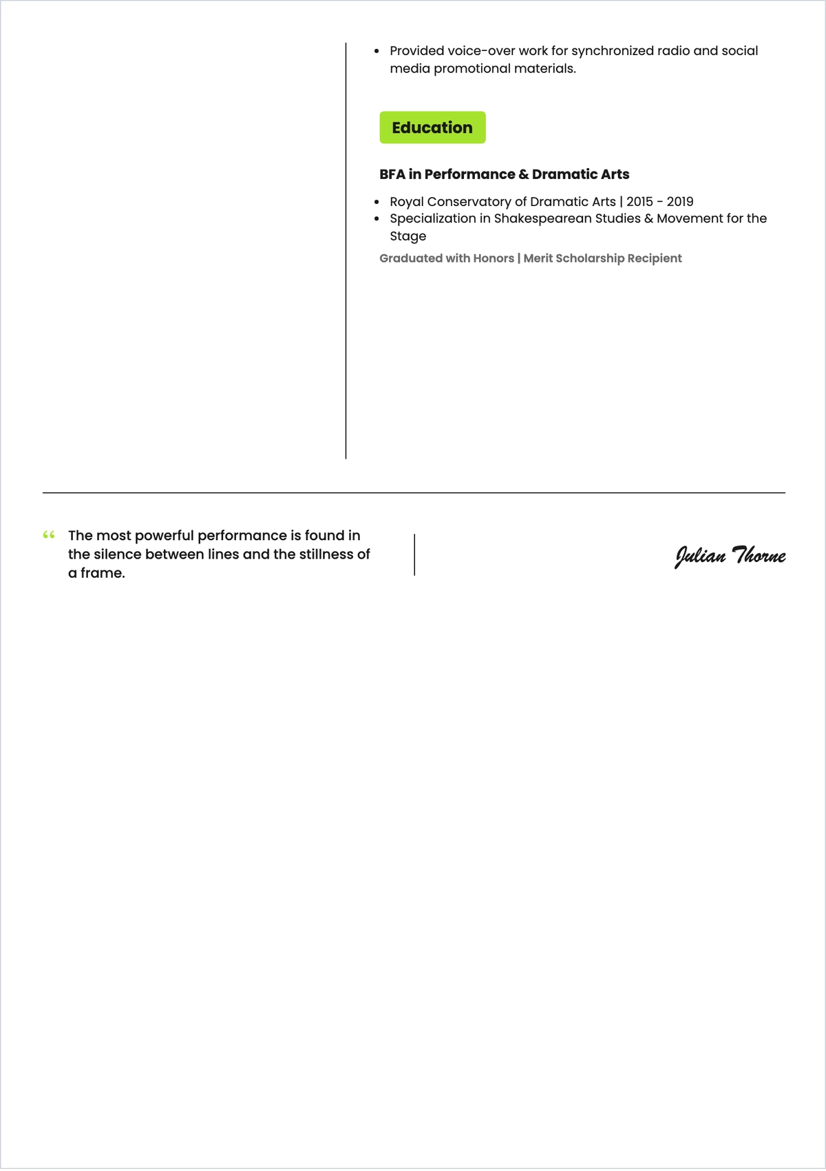 Free Modeling And Acting ATS Resume Template, AI Resume Builder