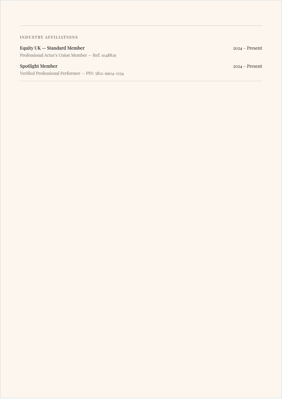 Free Drama School Graduate Actor ATS Resume Template