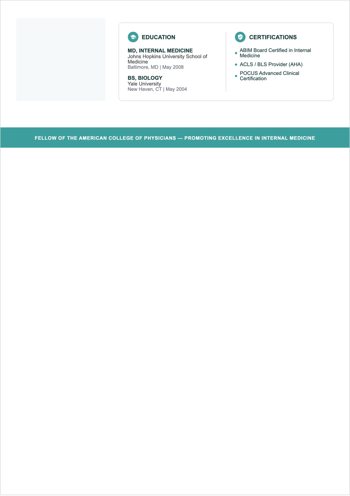 Free Two-Page Doctor ATS Resume Template, AI Resume Builder
