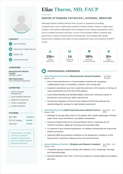 Free Two-Page Doctor ATS Resume Template, AI Resume Builder