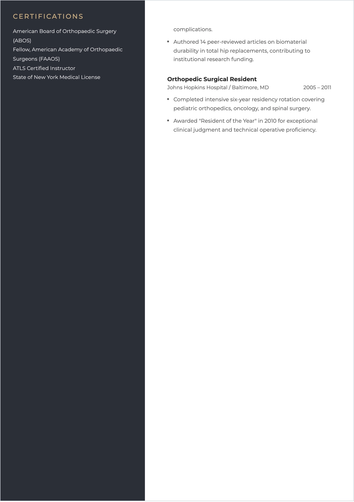 Free Orthopedic Doctor ATS Resume Template, AI Resume Builder