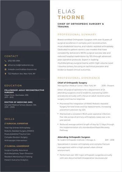Free Orthopedic Doctor ATS Resume Template, AI Resume Builder