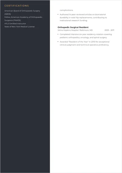 Free Orthopedic Doctor ATS Resume Template, AI Resume Builder