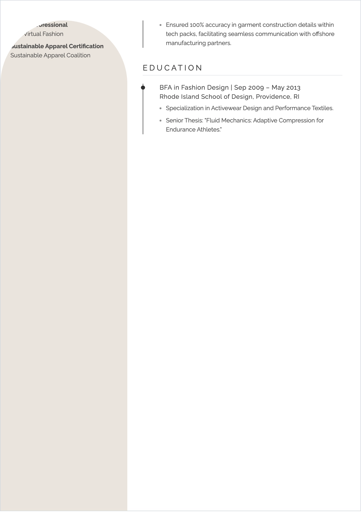 Free Sportswear Fashion Designer ATS Resume Template