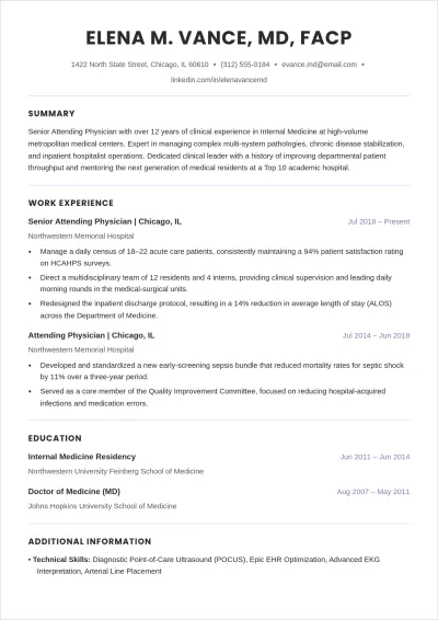Free One Page Doctor ATS Resume Template, AI Resume Builder
