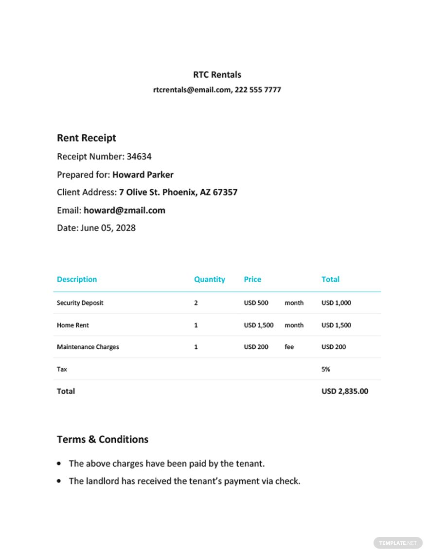 Simple Rent Receipt Template Download In Word Google Docs Google Sheets Template