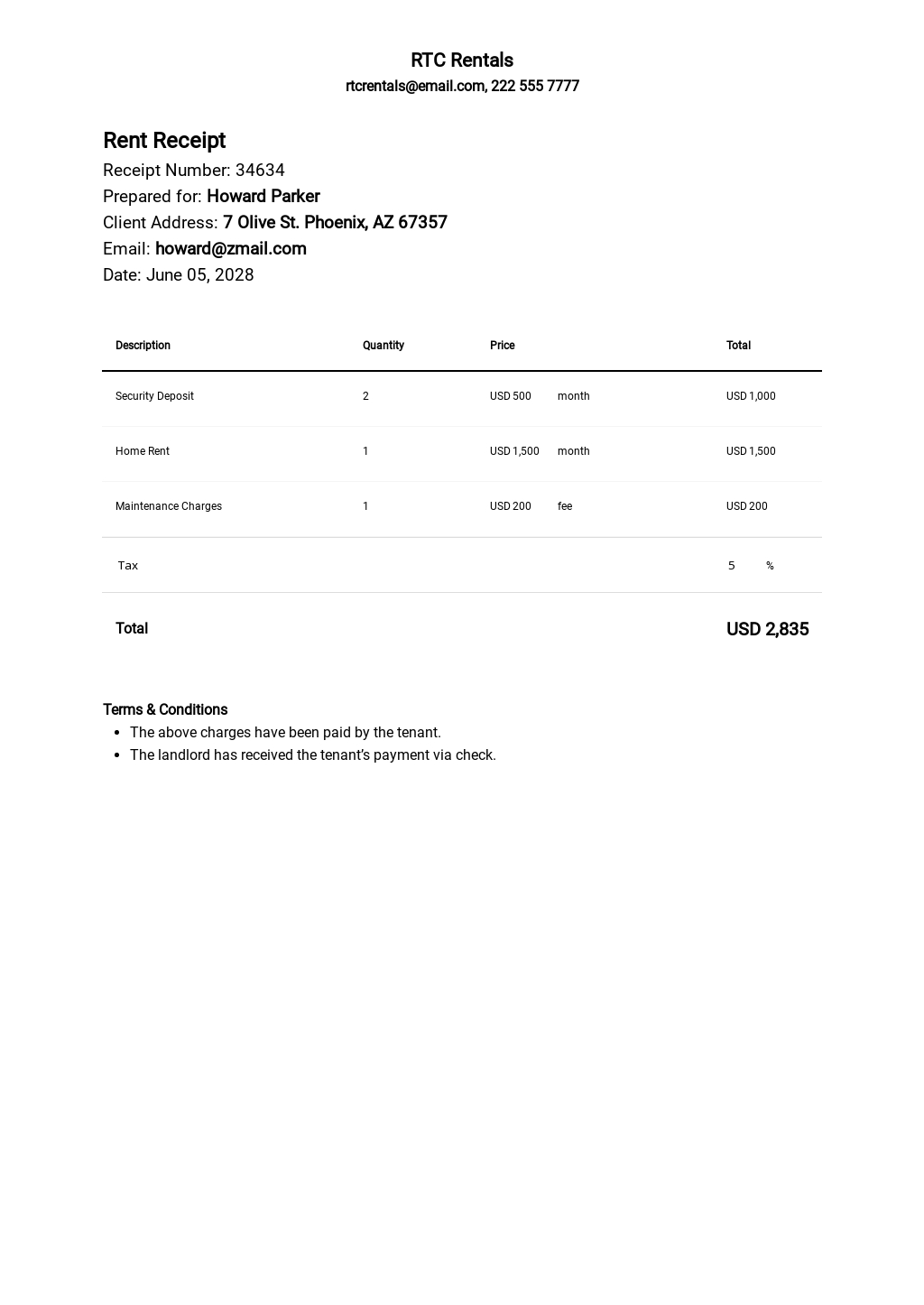 simple rent receipt template free pdf word doc