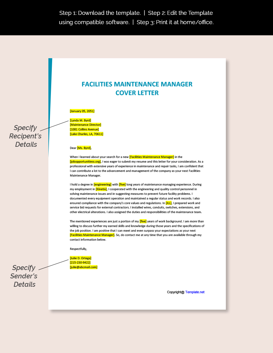 Facilities Maintenance Manager Cover Letter
