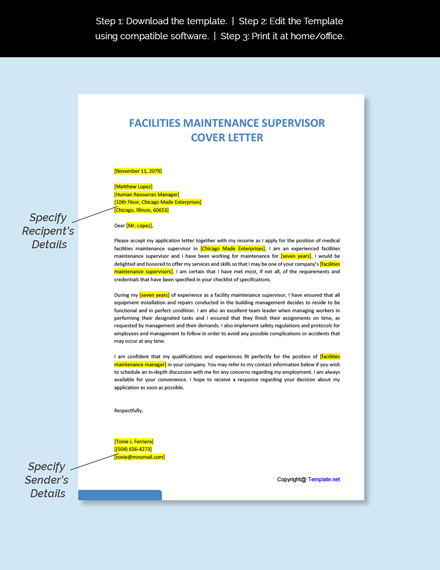 Facilities Maintenance Supervisor Cover Letter Template