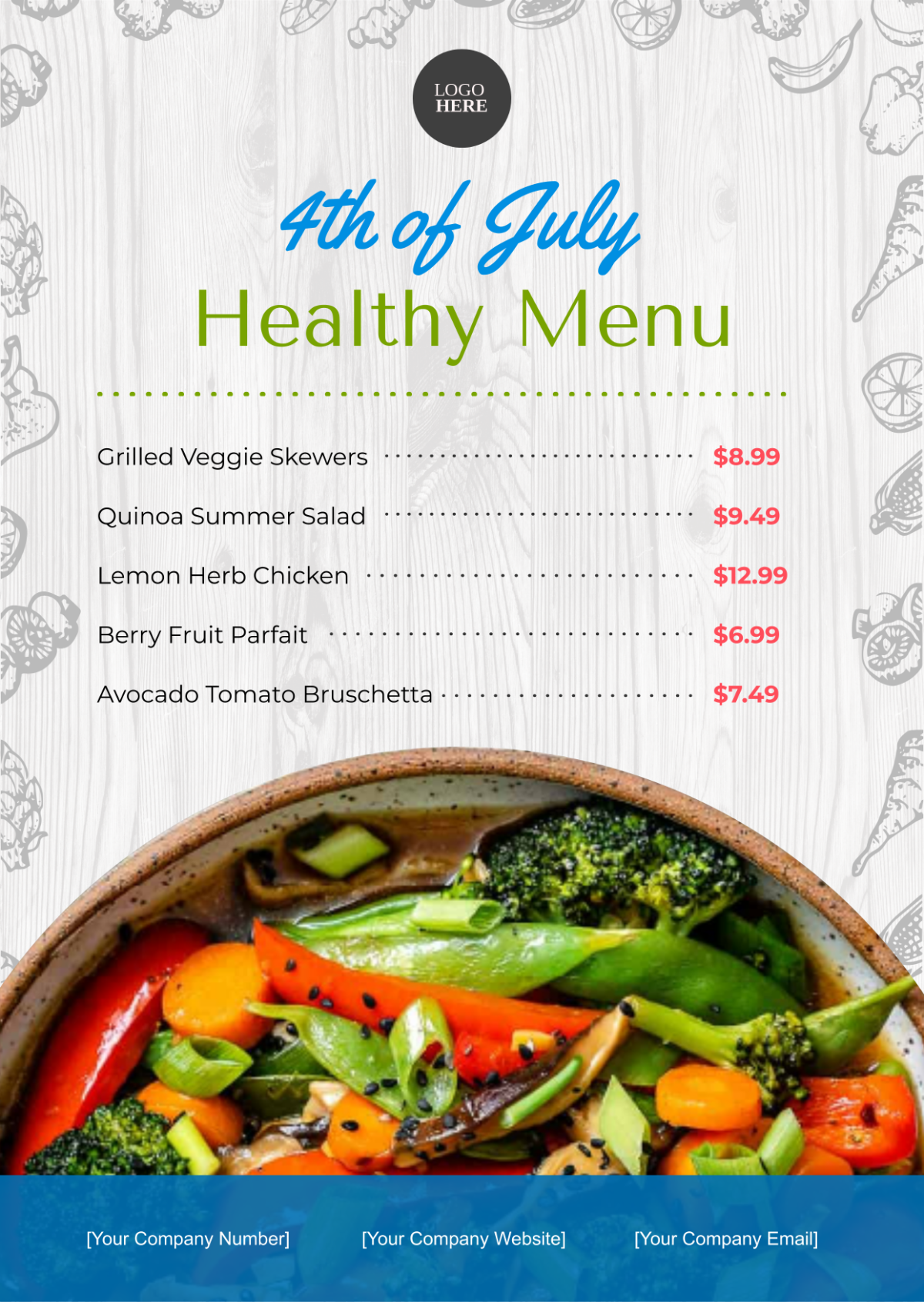 Healthy 4th of July Menu Template - Edit Online & Download