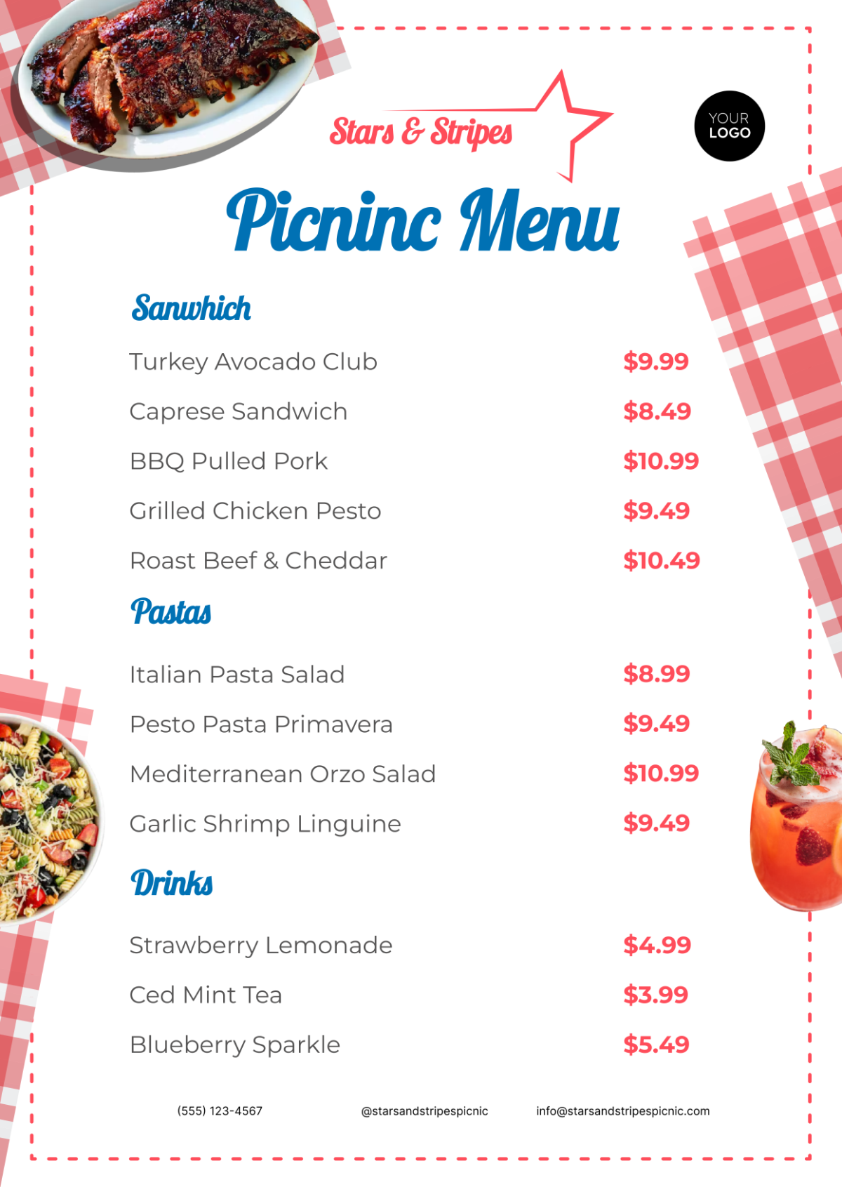 4th of July Picnic Menu Template - Edit Online & Download