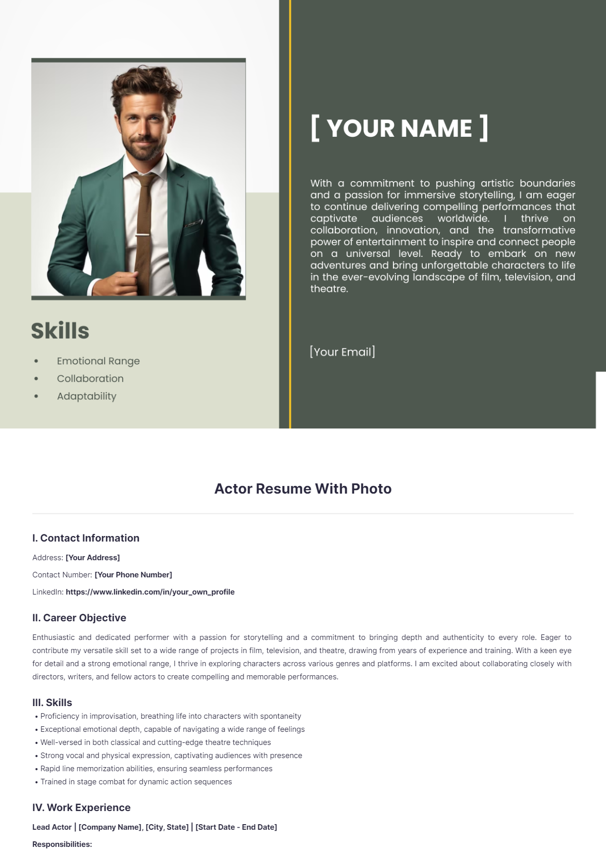 Actor Resume With Photo - Edit Online & Download